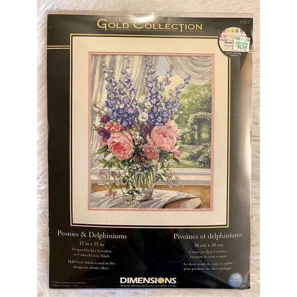 NEW Dimensions 12”X15” Peonies & Delphiniums Flower Cross Stitch Kit - Picture 1 of 7